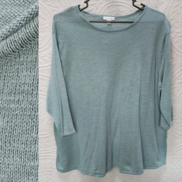 J. Jill Dusty Aqua Color Linen/Cotton 3/4 Sleeve Crew Neck Shirt 2XL (T-372) - Picture 1 of 7